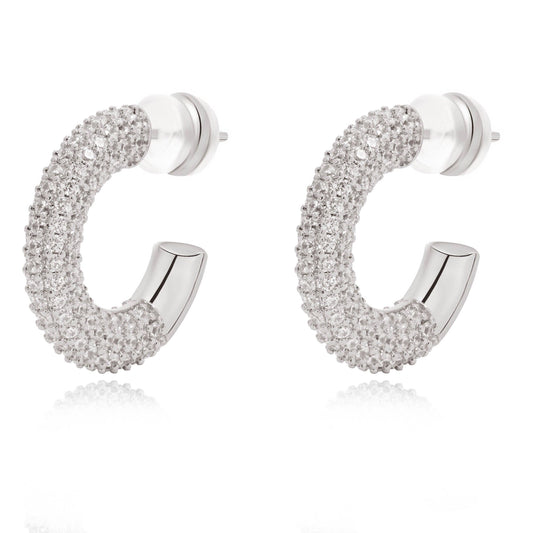 Sahira Jewelry Design - Demi Pave Hoop: Silver