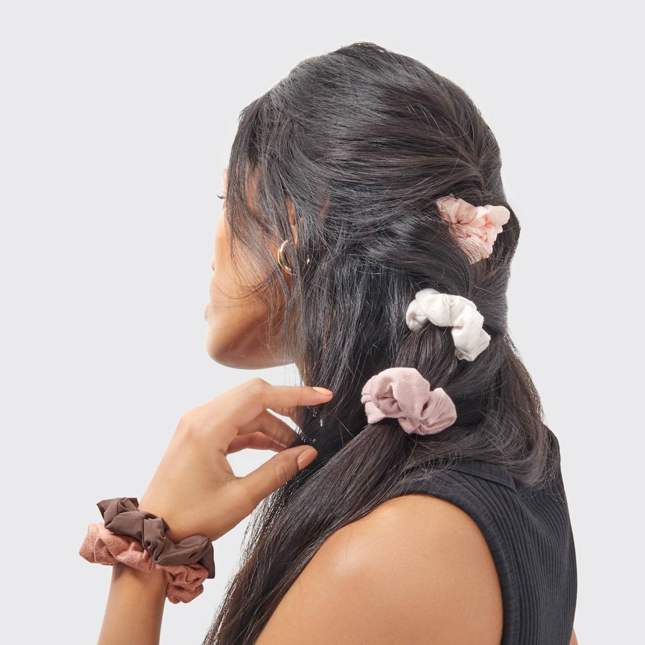 KITSCH - Assorted Textured Scrunchies 5pc Set - Terracotta