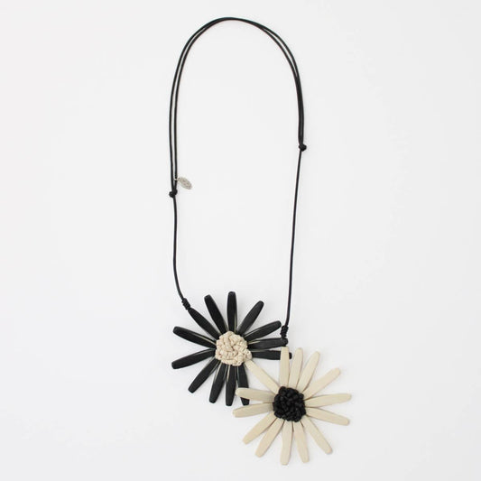 Sylca Designs - White and Black Amaya Double Flower Statement Necklace