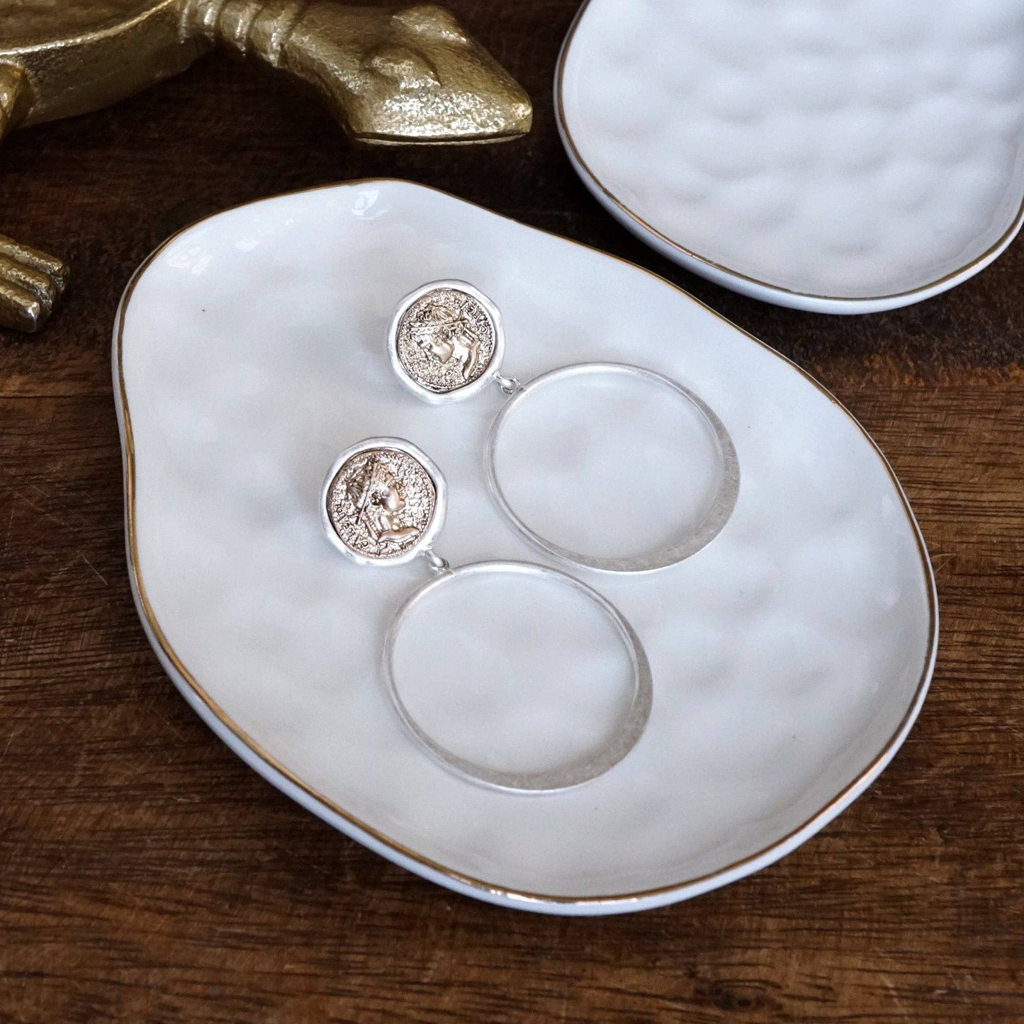 PennyLine inc - Boho Coin and Hoop Earrings – Silver & Gold Tone: Worn Silver Tone