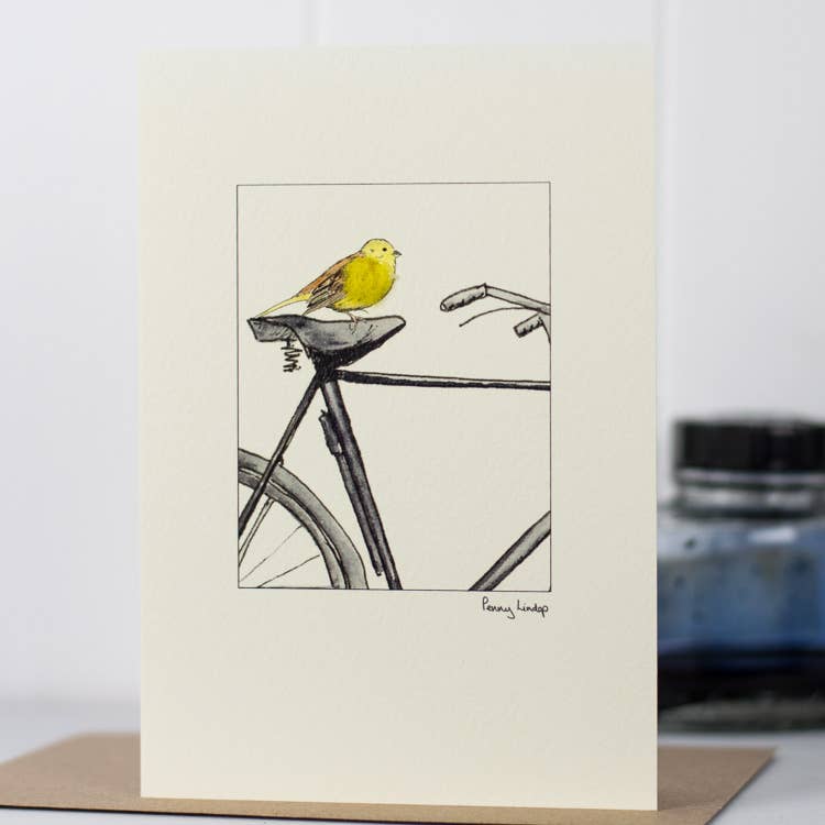 Papersheep UK - Yellowhammer on Bicycle Greeting Card with Wool Finish | C6