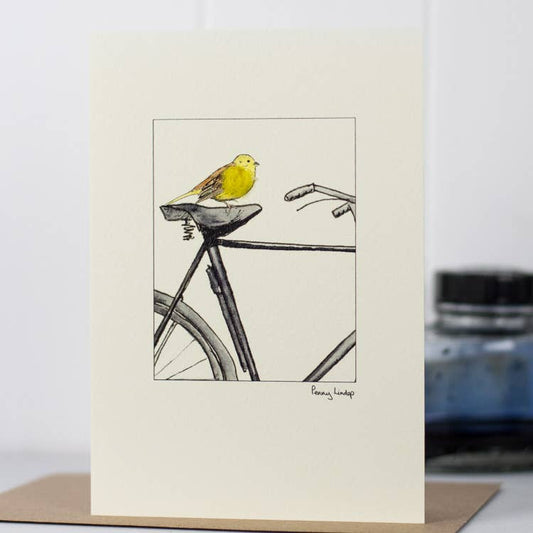 Papersheep UK - Yellowhammer on Bicycle Greeting Card with Wool Finish | C6