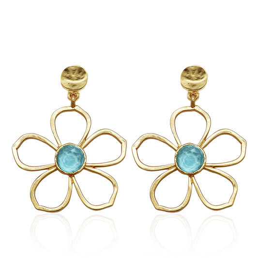 KARINE SULTAN - Bloom Drop Earrings - 24K Gold Plated: Iridescent Aquamarine