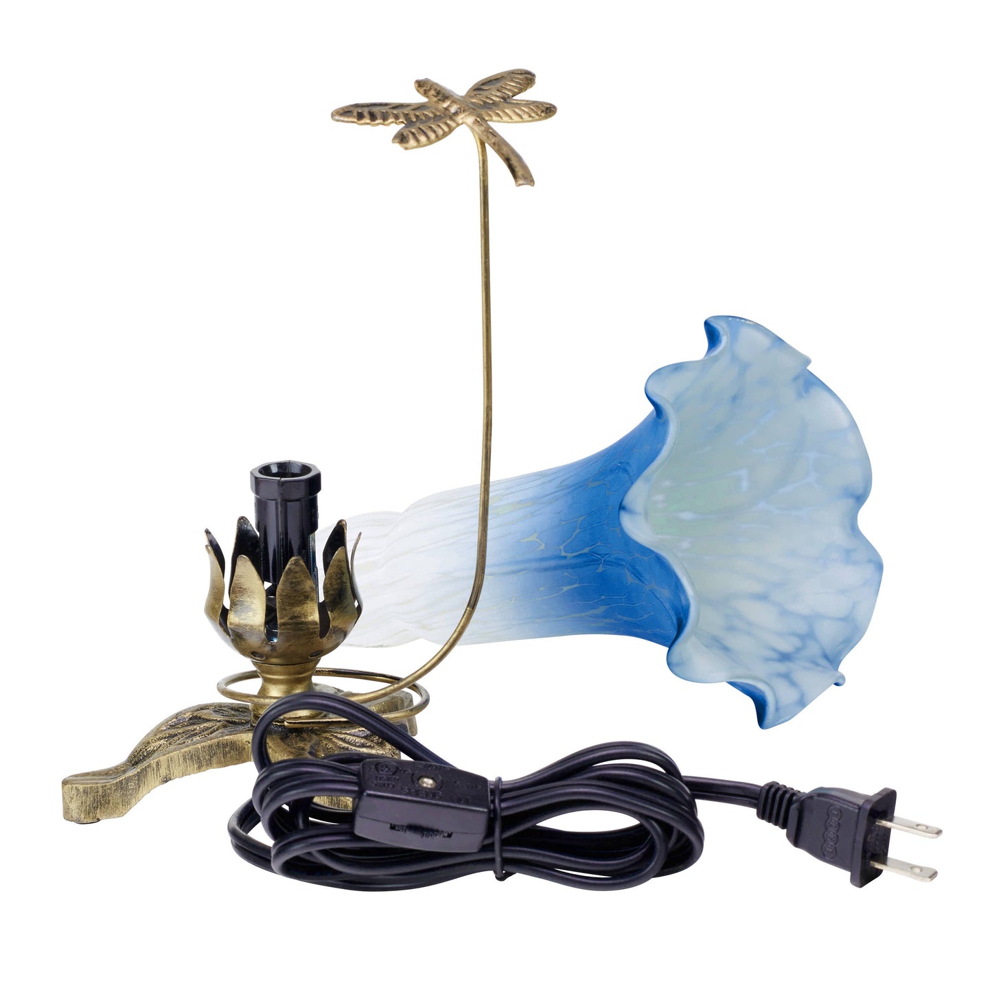 River of Goods - 9"H Blue & White Handpainted Glass Dragonfly Lily Lamp