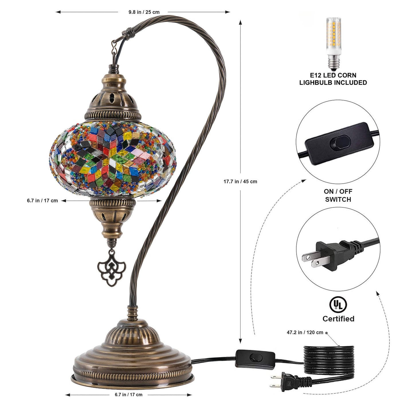 Mozaist LLC - Mozaist Handmade Turkish Mosaic Swan Table Lamp Multicolor