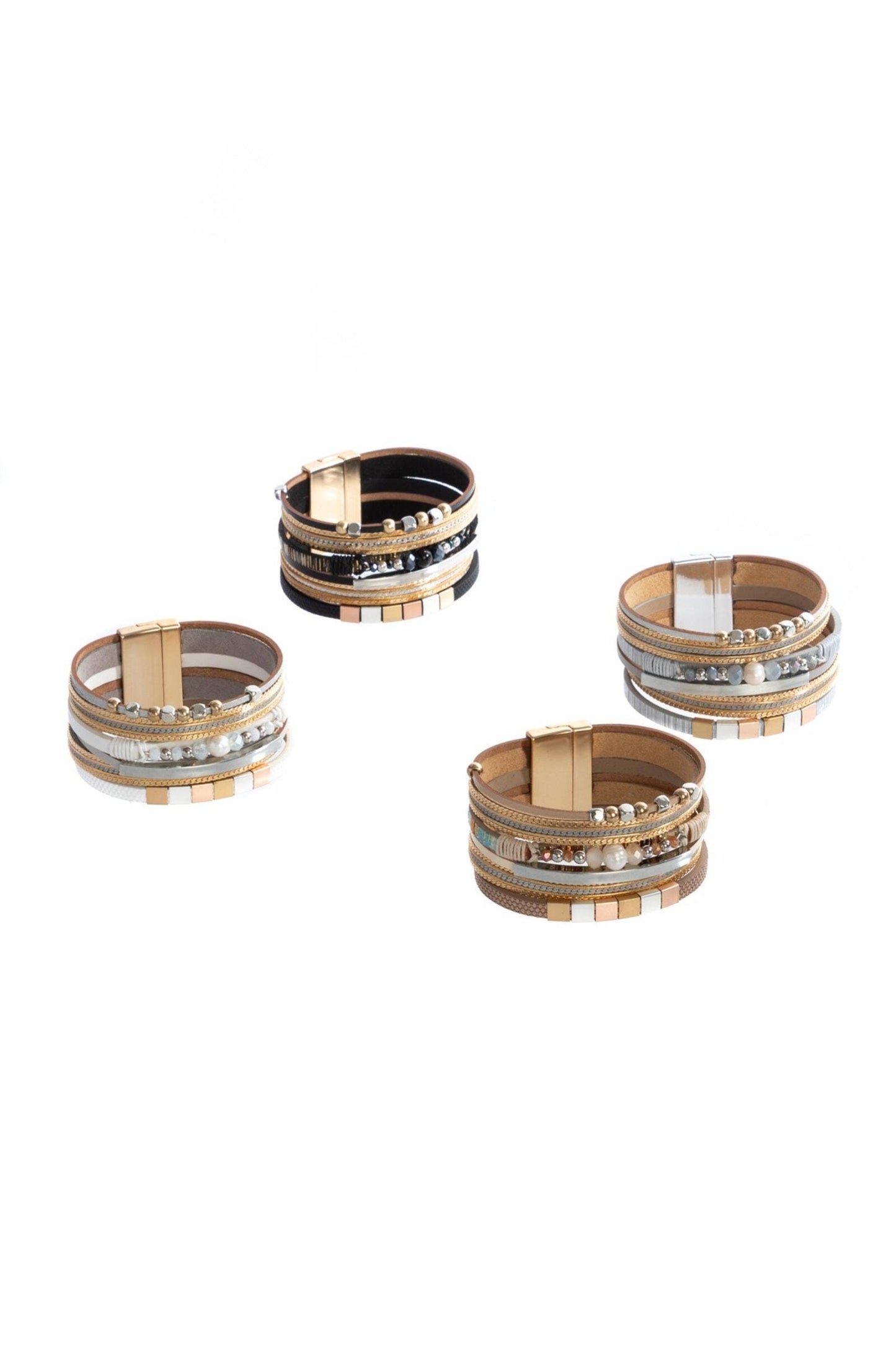 SAACHI - Metallic Beaded Bracelet: Silver