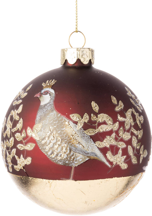 Silver Tree Home & Holiday - G74206-Mat paint gls brg ball/partrdge,glit gld leaf orn,3in