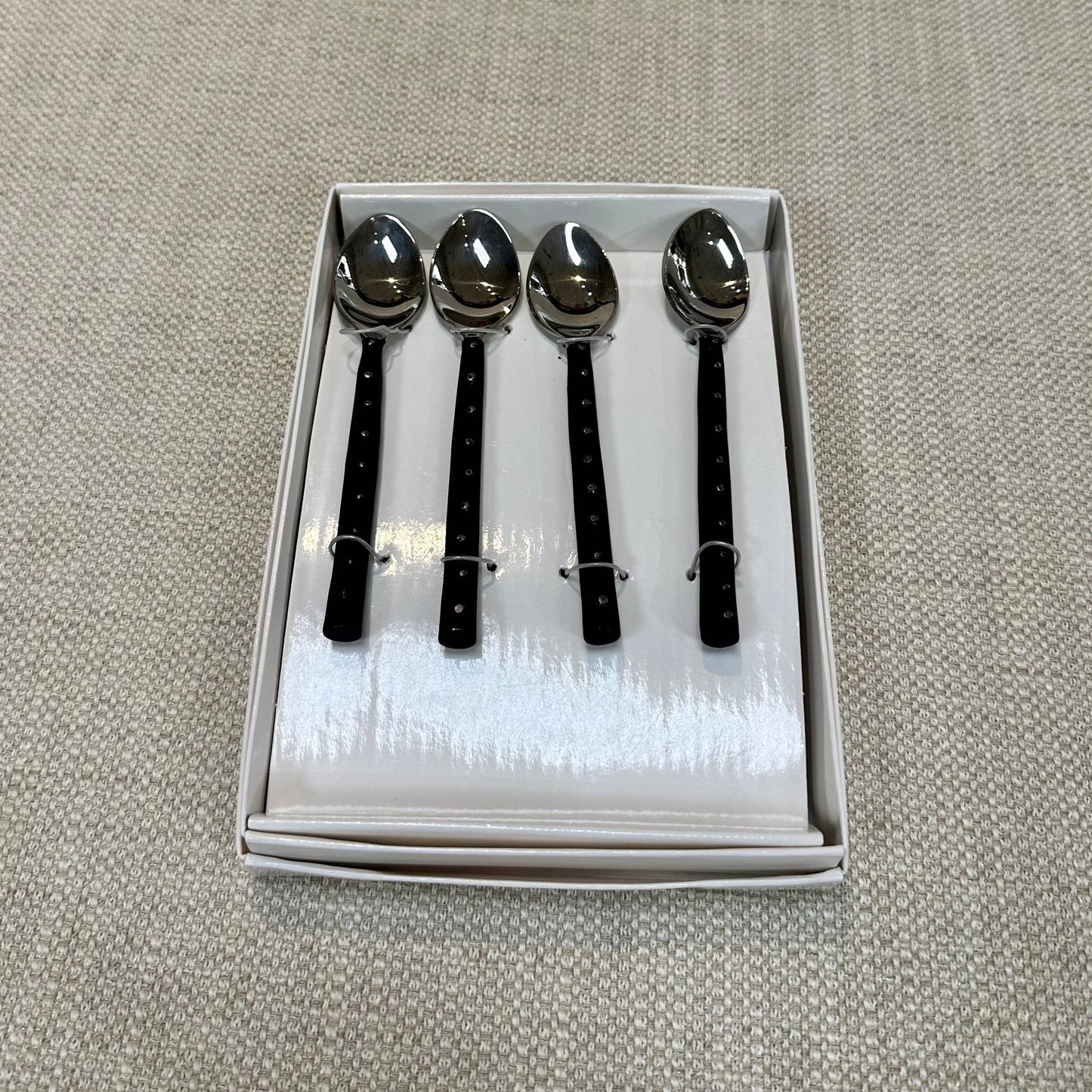 India Handicrafts Inc - Stainless Steel Coffee Spoons w/ Black Handles S/4