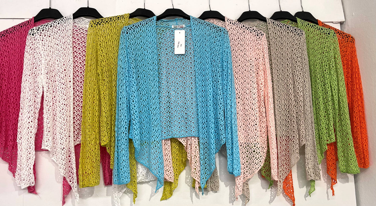 Dance in Paris - Mid Length soft and stretchy laser cut cardigan: S/M / Aqua