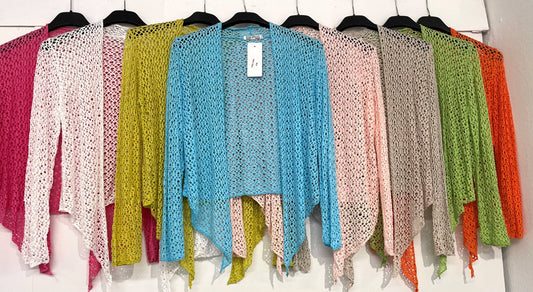 Dance in Paris - Short Soft Stretchy Rayon Laser Cut Cardigan: Sage / M/L