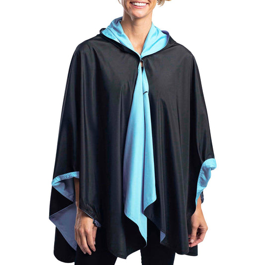 RainCaper - Black and Sky Blue Rain & Travel Cape