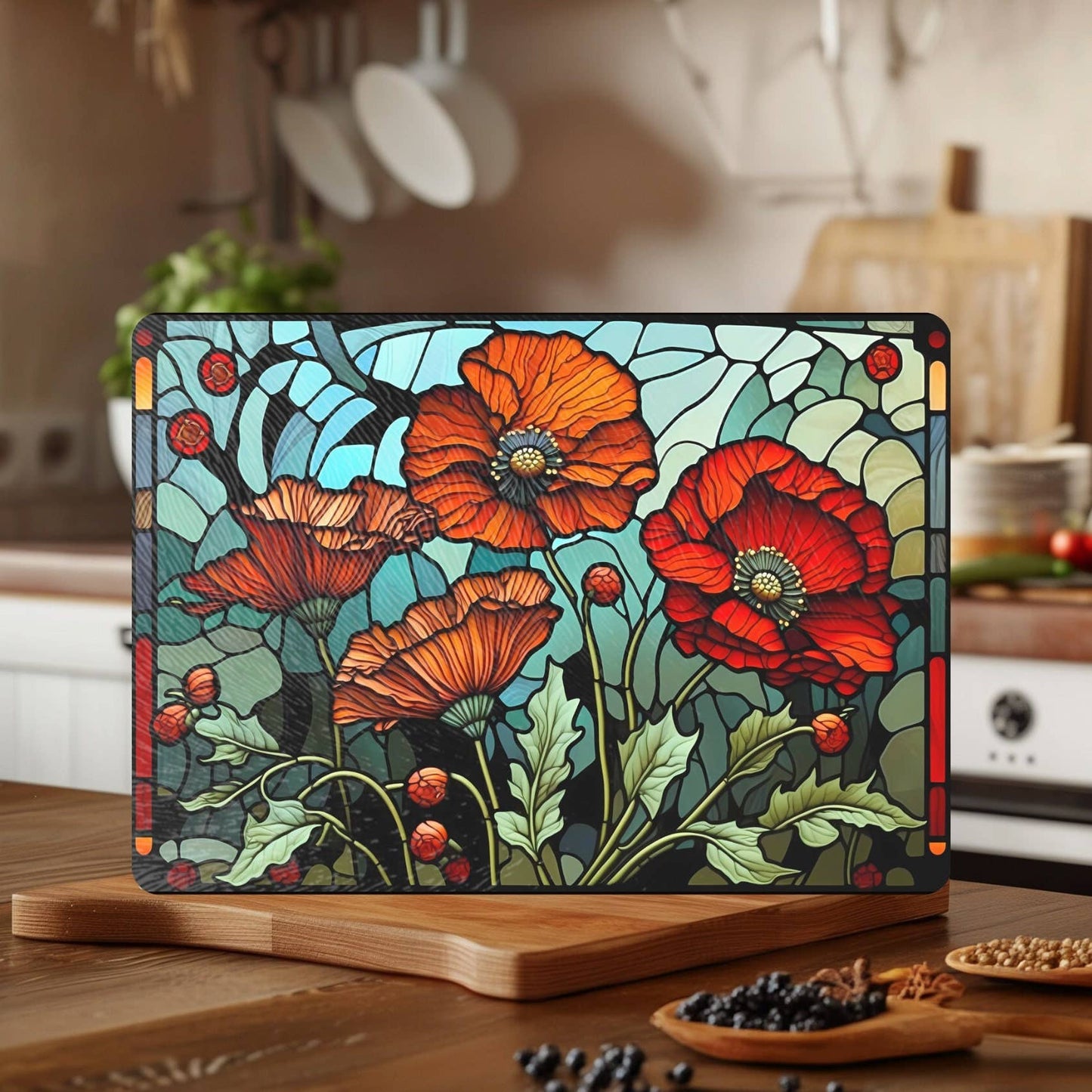 Fernville Creations - Floral Tempered Glass Cutting/Serving/Charcuterie Board: 12x15 Inch