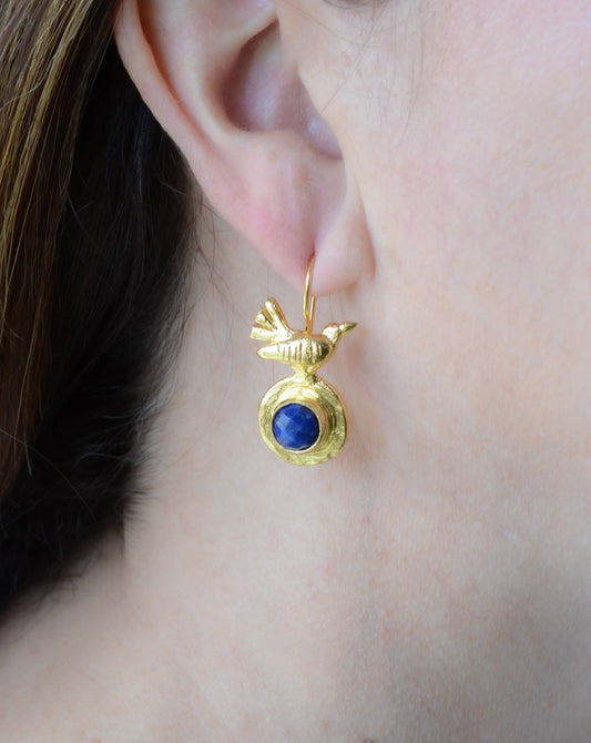 AJS Design Studio - Gold plated bird earring with sapphire