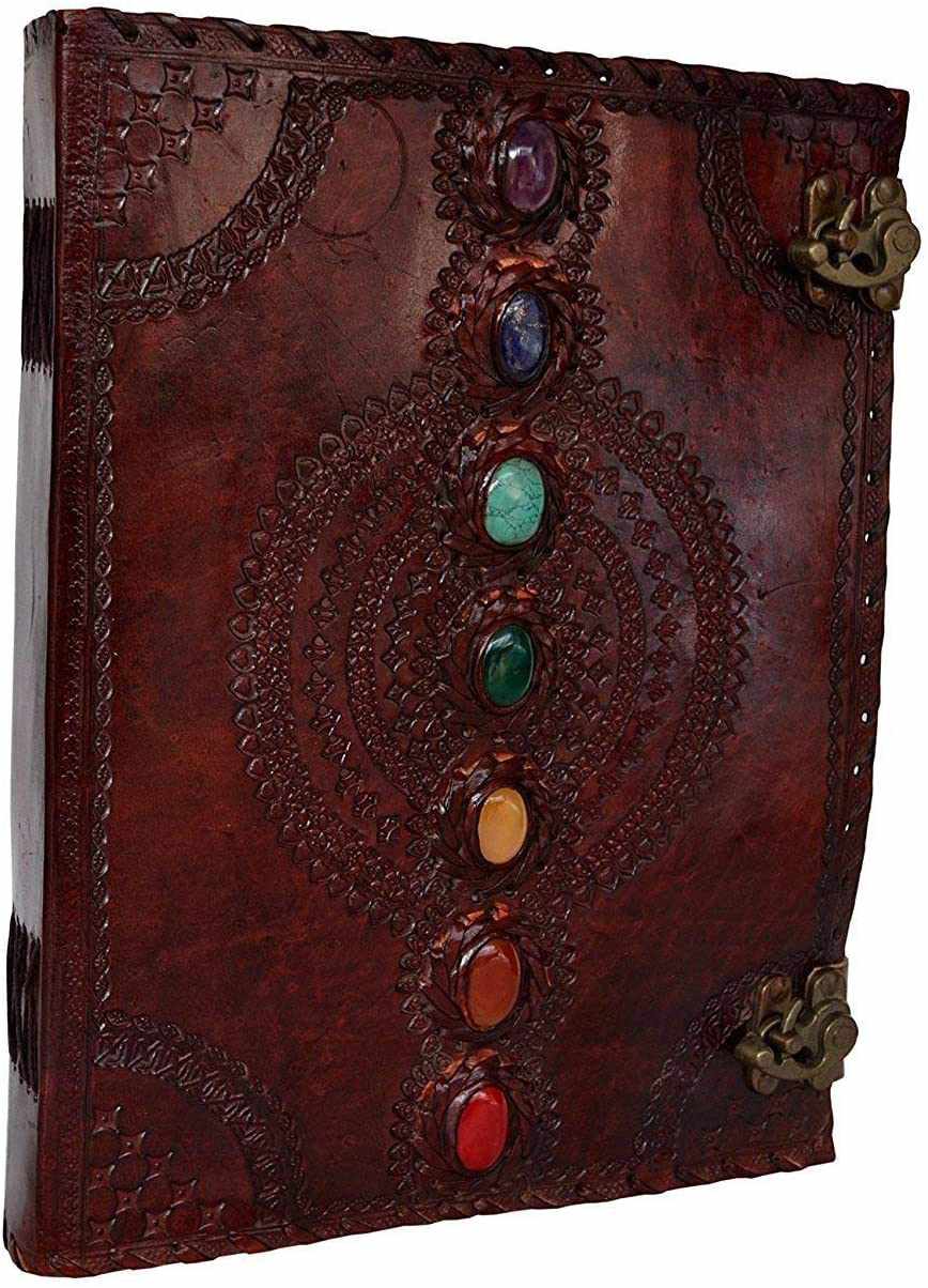 Immart Global LLC - Seven Chakra Leather Journal – Handmade Embossed Diary 13": Purple / Unlined