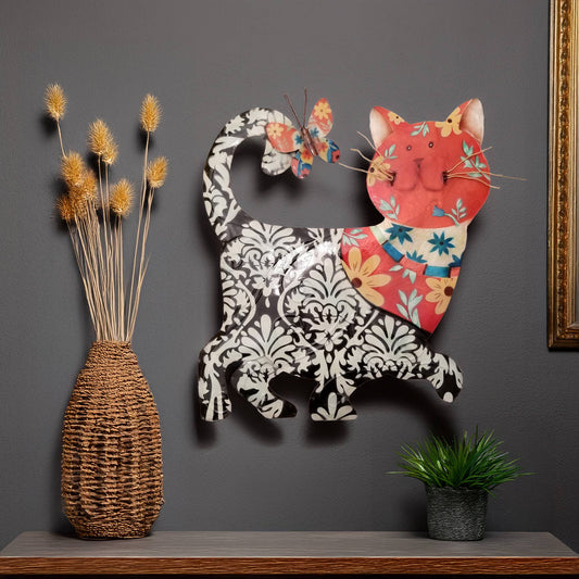 Eangee Home Design - Cat Wall Decor Black And Red, Capiz & Metal, Outdoor Safe