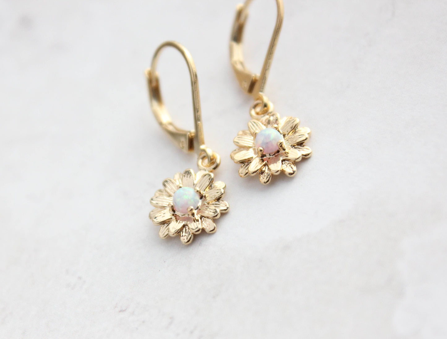 A Pocket of Posies - Little Daisy Earrings - Glossy Gold and Opal Glass