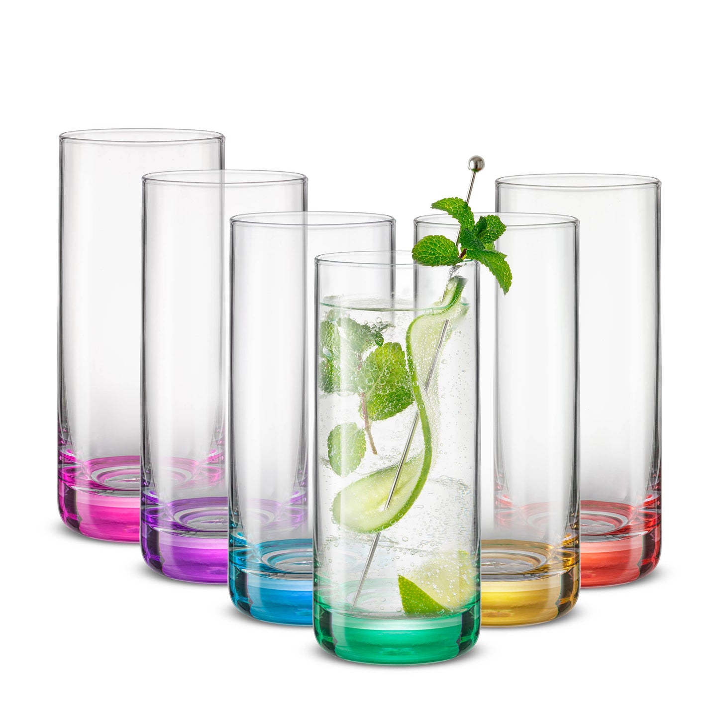 JoyJolt - JoyJolt Hue Colored Highball Drinking Glasses - Set of 6