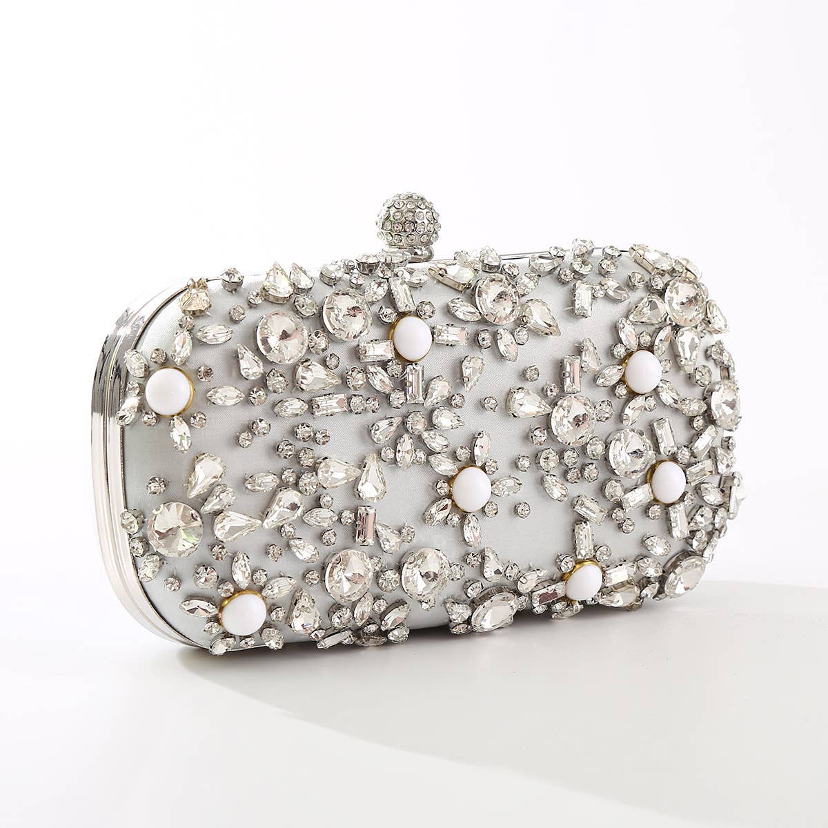 PEACH ACCESSORIES - ZS0410 Crystal and beads clutch bags: Silver