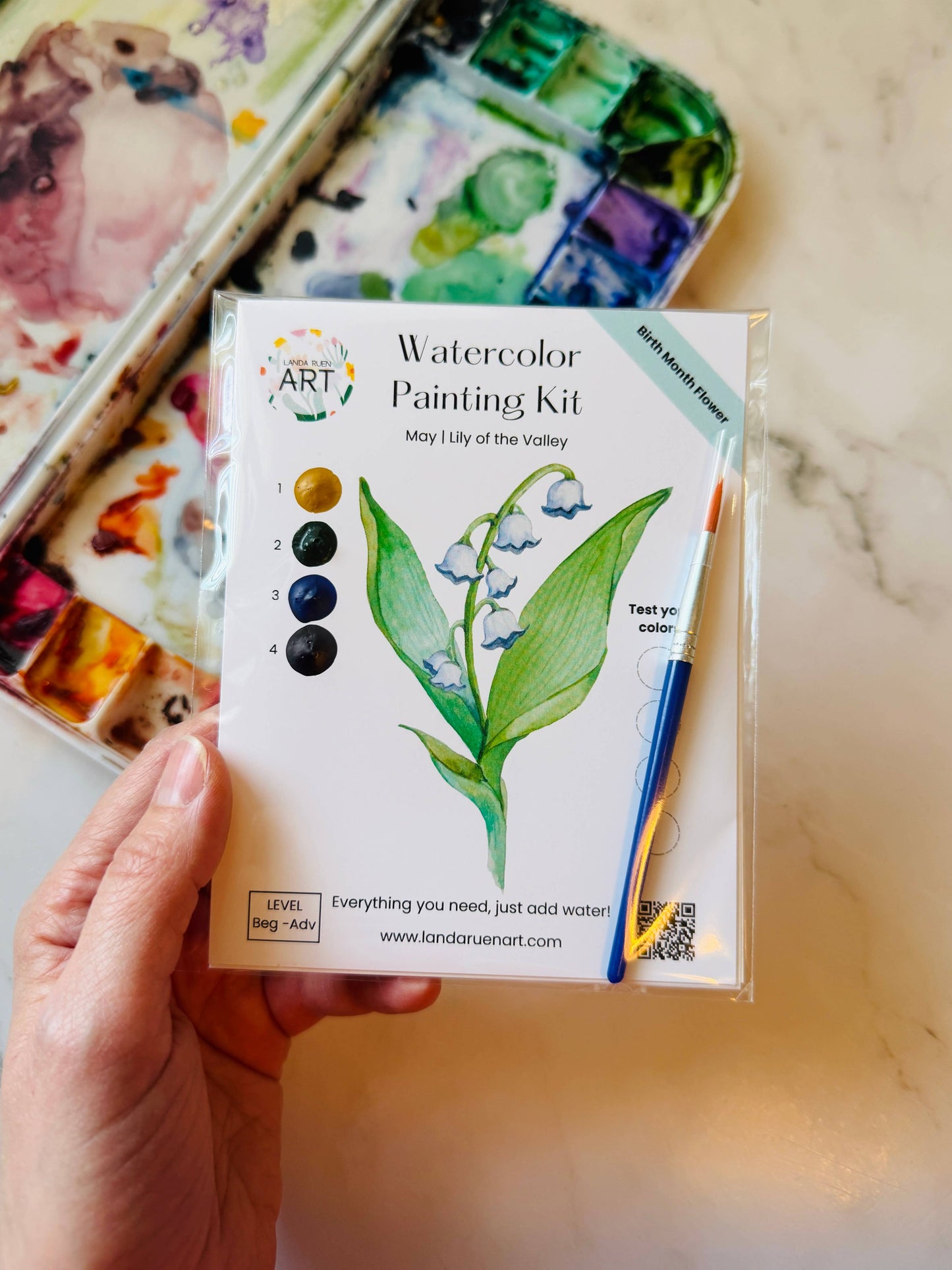 Landa Ruen Art - Lily of the Valley Watercolor Kit | May Birth Month Flower
