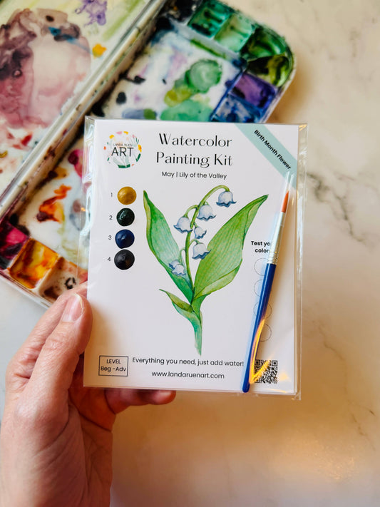 Landa Ruen Art - Lily of the Valley Watercolor Kit | May Birth Month Flower