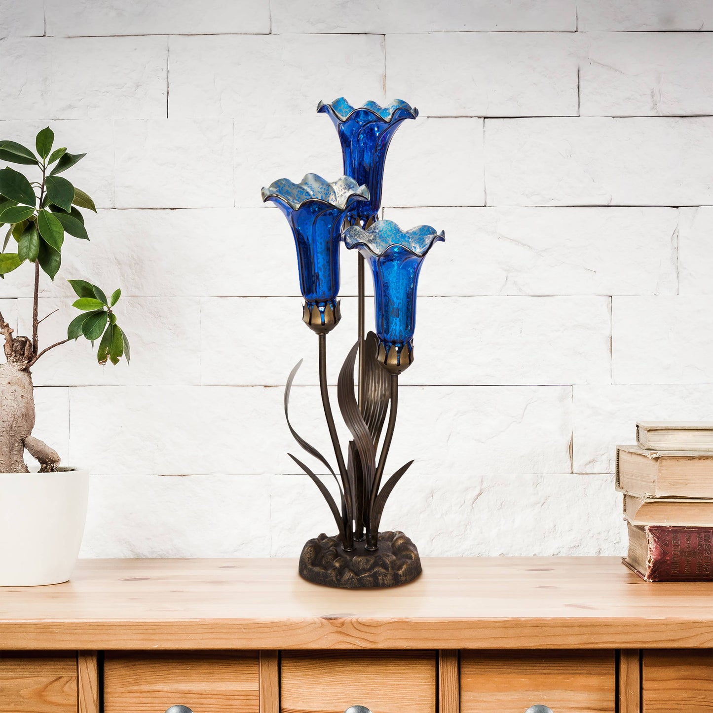 River of Goods - 21"H Blue Mercury Glass 3 Lily Uplight Table Lamp