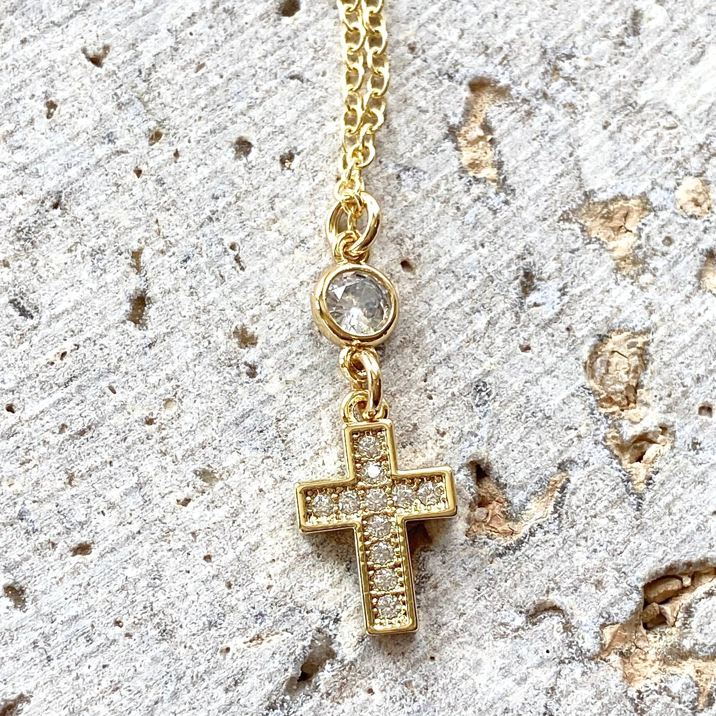 VB&CO Designs Handmade Jewelry - Gold cross crystal necklace Religious  jewelry church: Gold