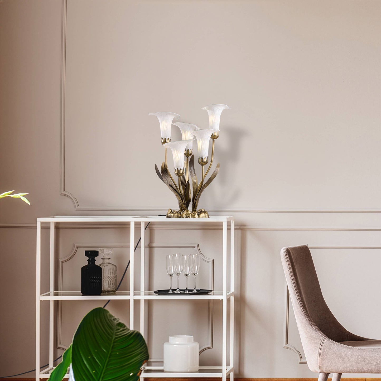 River of Goods - 20"H White Hand Blown Glass 5 Calla Lily Uplight Accent Lamp