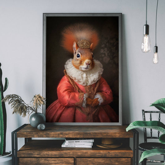 Ink & Drop - Red Squirrel Lady Animal Portrait Print: 11 ¾ x 15 ¾ in | 30x40 cm / Matte
