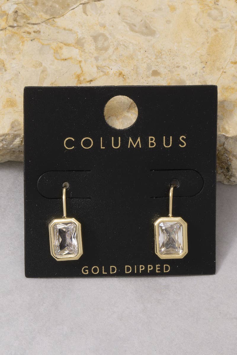 The Looks by Fame Accessories - Gold Dipped Emerald Cut Bezel Cz Wire Drop Earrings: GOLD