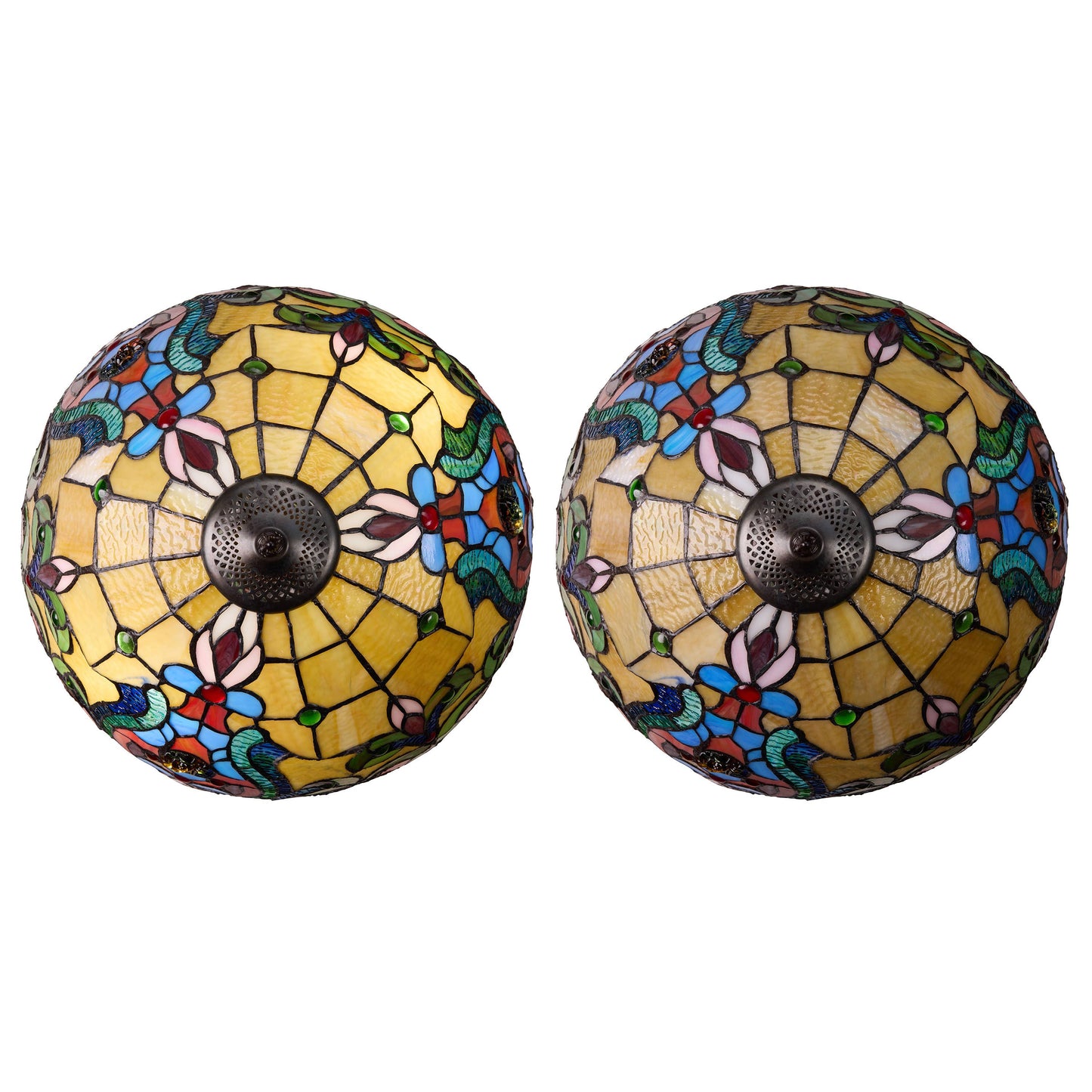 River of Goods - 24"H Double Lit Amber Tiffany Style Stained Glass Table Lamp