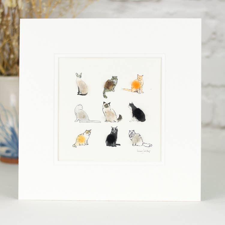 Papersheep UK - Assorted Cats Art Print with Wool Finish | Square Art Print