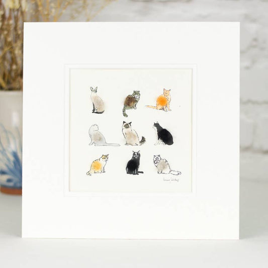 Papersheep UK - Assorted Cats Art Print with Wool Finish | Square Art Print