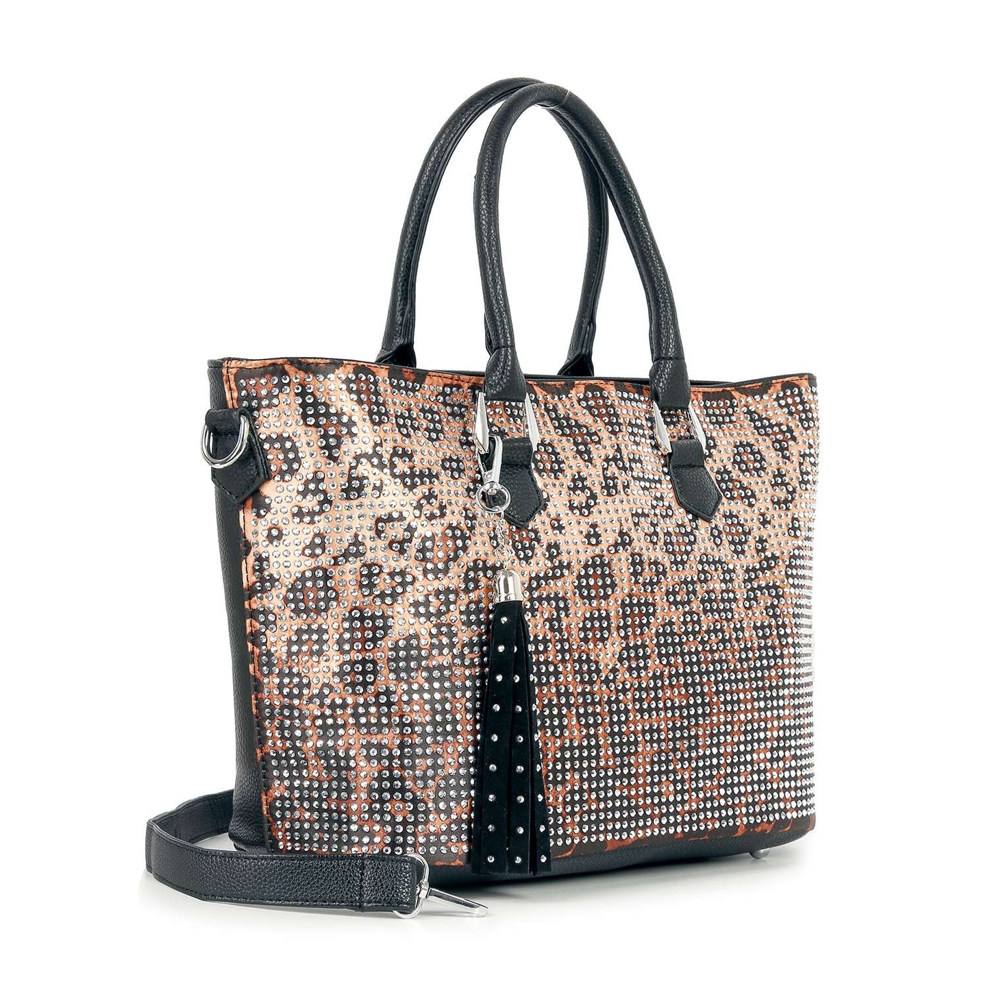 Handbag Express - Rhinestone Covered Tote Handbag: Black