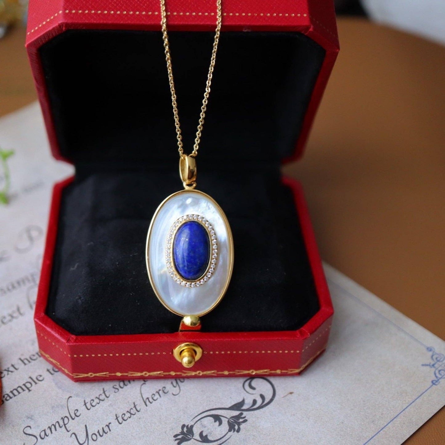 Cici’De Jewelry Amsterdam - Royal Blue Lapis Lazuli MOP Large oval pendant-Pendant Only