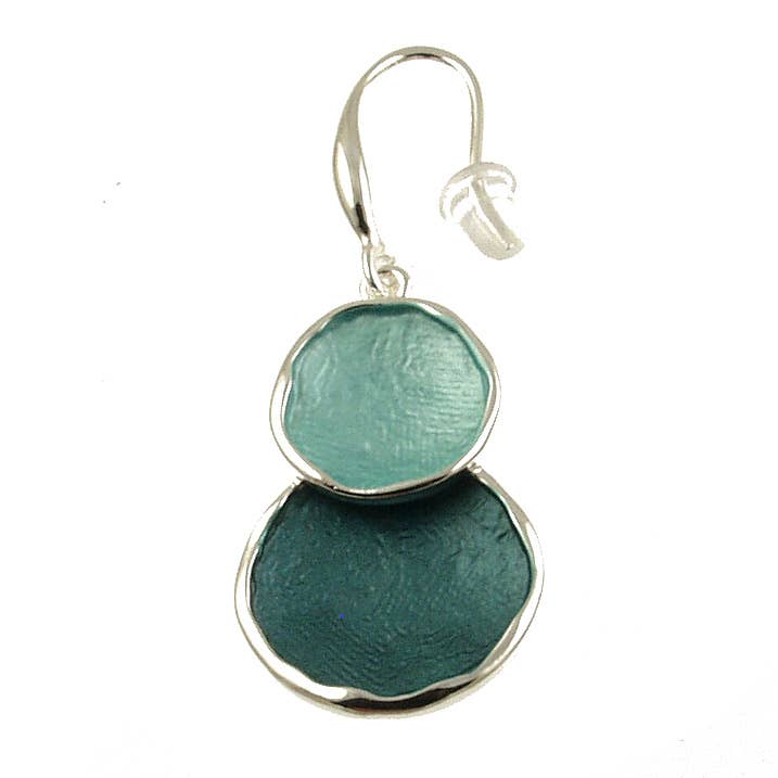 Origin Jewelry - Double Circle Overlay Earrings: Silver Green