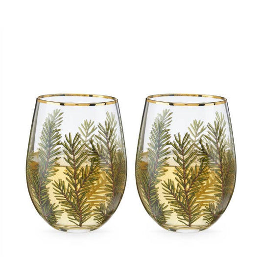 Twine - Gold-Rimmed Woodland Stemless Wine Glasses - Set of 2
