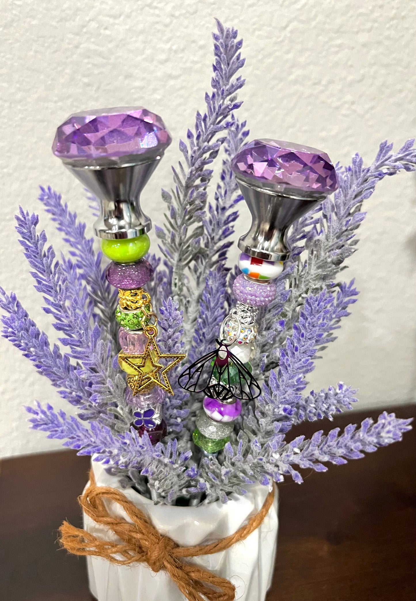 Sea of Bliss Shop - Fairy Garden Plant Stakes, Sun Catcher, Handcrafted: Blue / No Charm / 13 inch