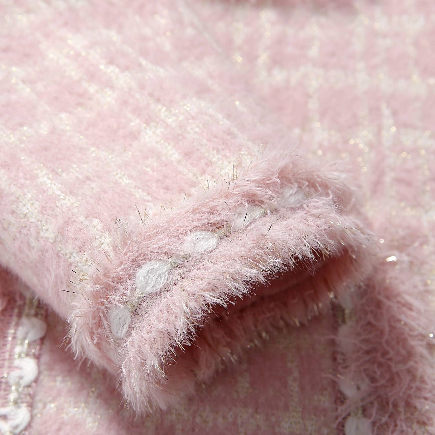 PEACH ACCESSORIES -  Fringed Hem and Cuffs Cardigan with Pearly Buttons SD187: Black