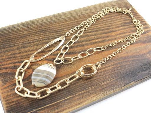Pretty Persuasions - N20110 2-Layer Bold Chain Necklace w/Resin Pendant: 02 SL