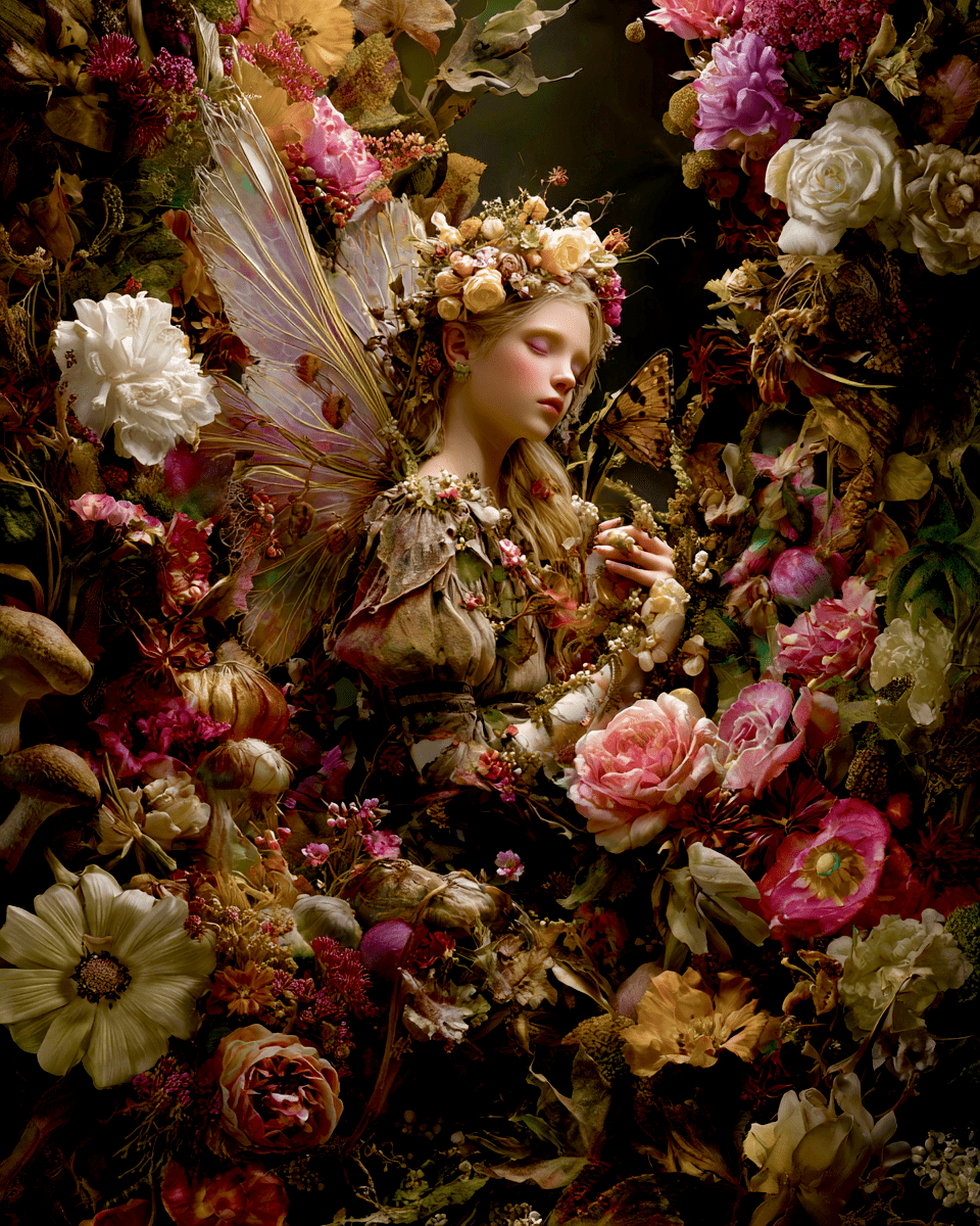 Mowbi - Baroque Flower Fairy Astral Plane Art Print - 8"x10" Artwork for 12"x14" Frame