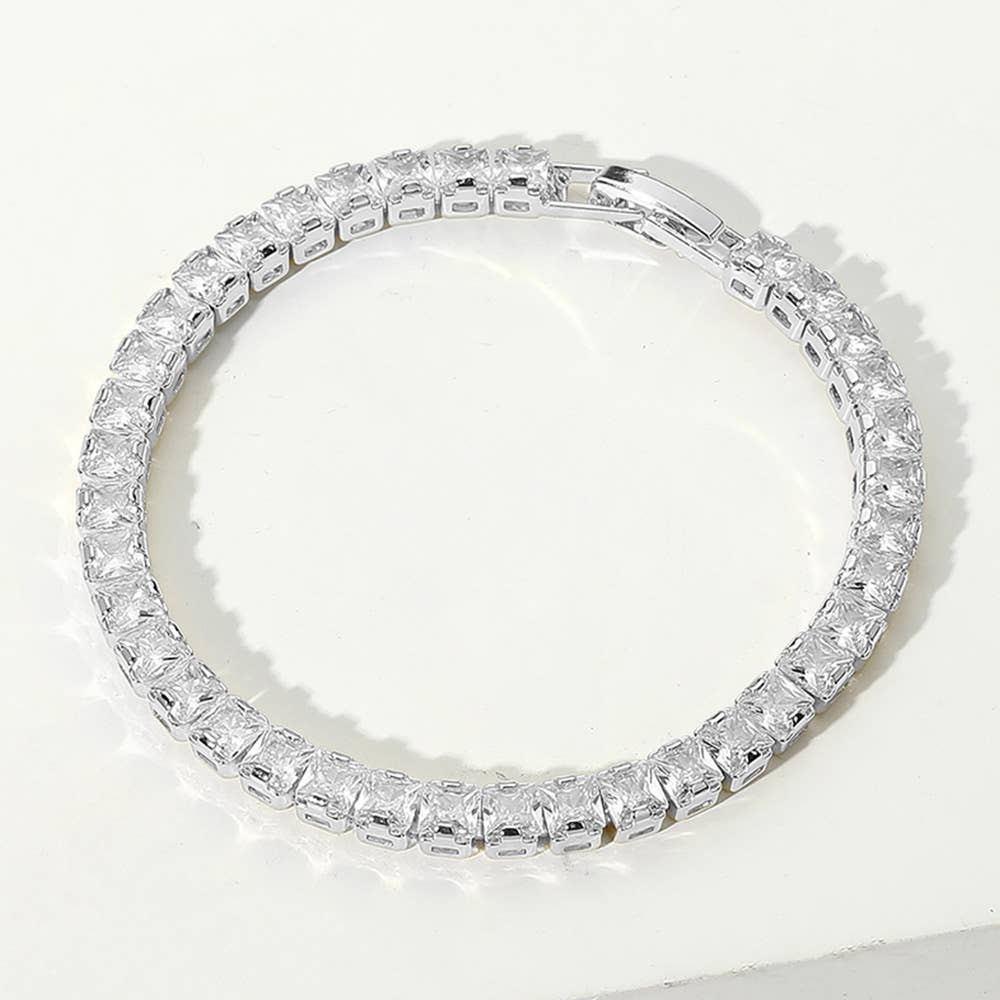 Sensibling Corp. - Square CZ Stone Tennis Chain Evening Bracelet: Silver