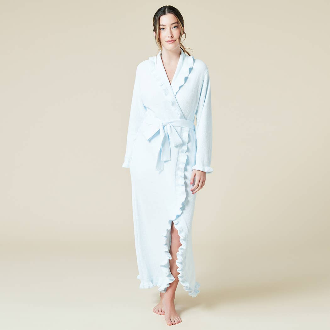 Softies - Women's Perfectly Draped 51" Ruffle Chenille Robe: Light Blue / L