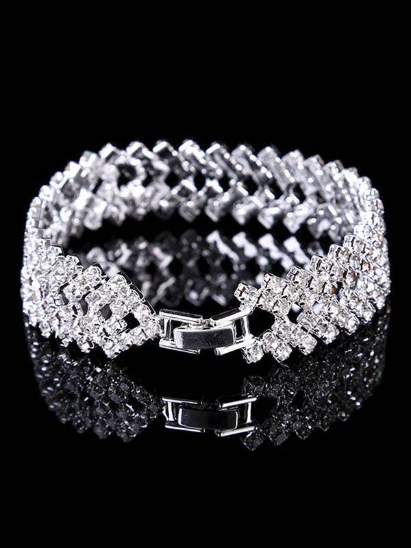 Elanora - Statement Party Alloy Rhinestone Bracelet Accessories: SILVER / One_size