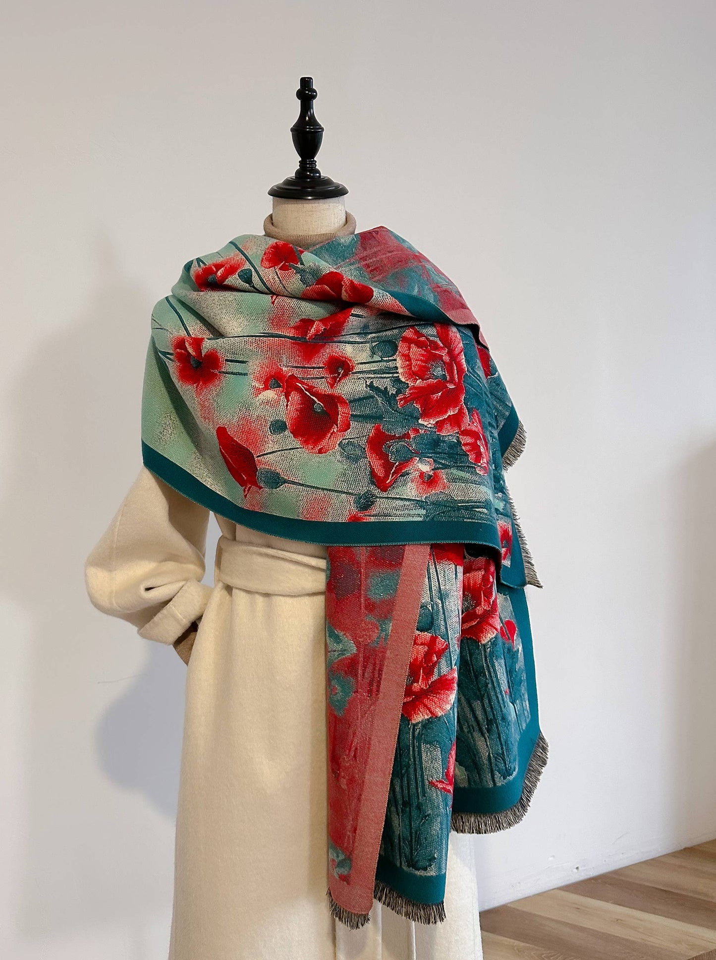 Winding River - Shawl Turq / Red Poppy Field Reversible Wrap – Artisan Shawl