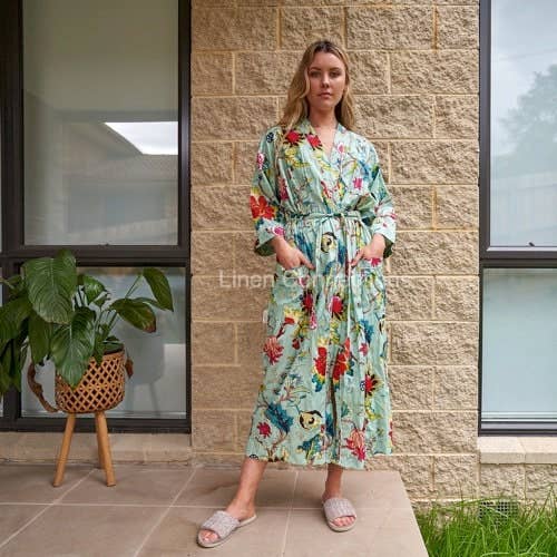 Linen Connections - Kimono Cotton Kimono Bathrobe Frida Valentines Day GiftBird