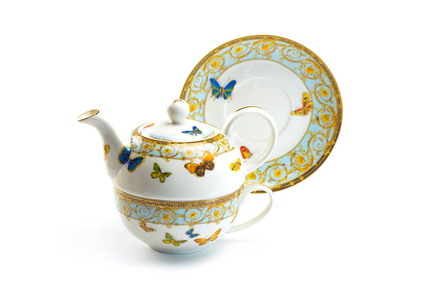 Grace Teaware - Butterflies with Blue Ornament Fine Porcelain Tea For One Set