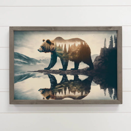 Hangout Home - Bear Double Exposure - Cabin Wall Art - Wood Framed Photo: 24x36" Extra Large Canvas Art with Thick Wood Frame