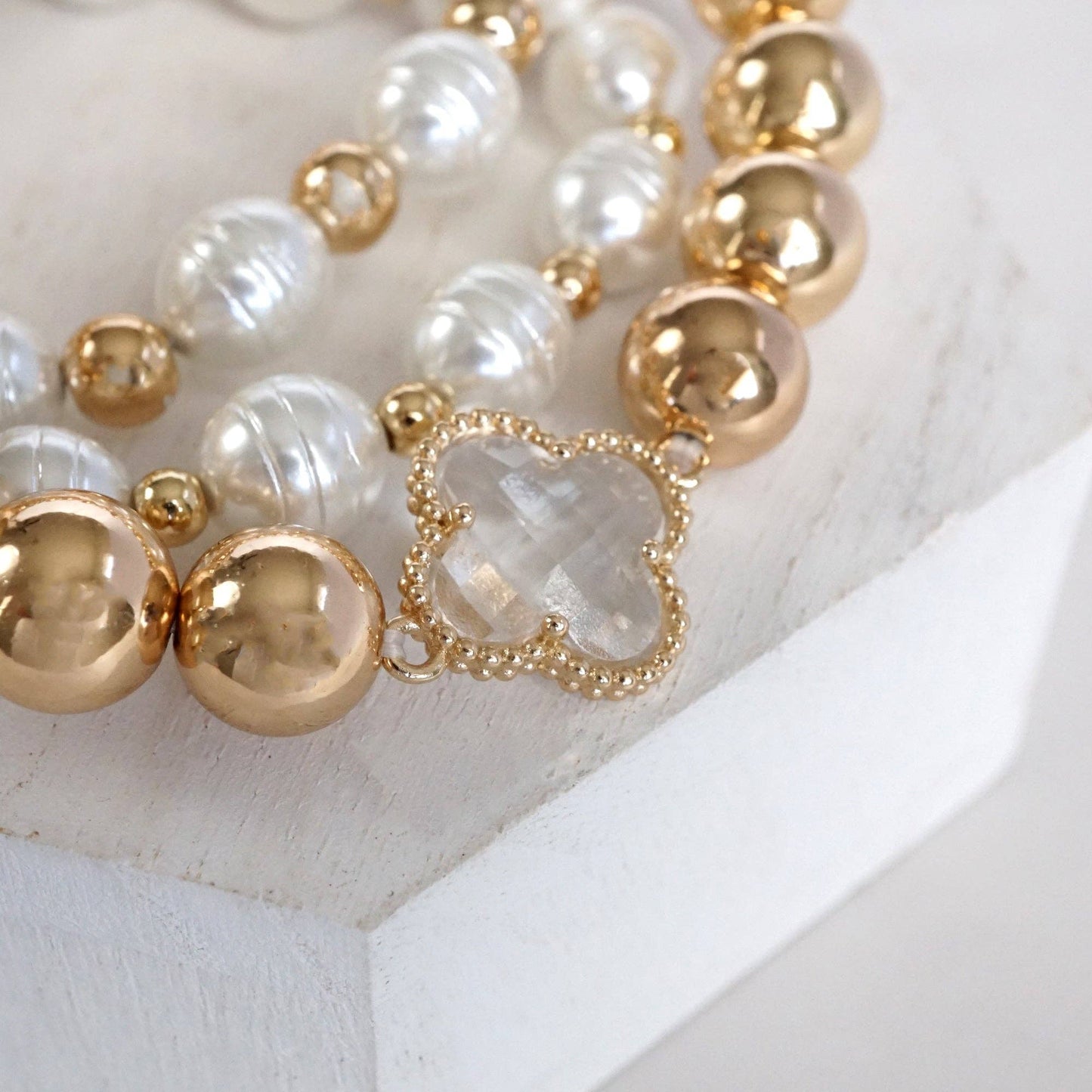 PennyLine inc - Chunky Beads & Clover Charm Statement Bracelet Set – Bold & Elegant