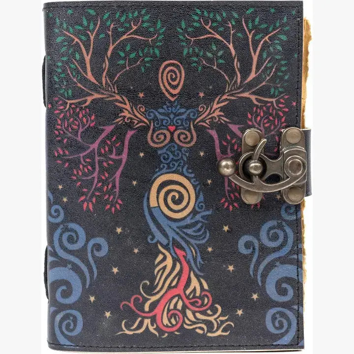Tuzech Leather - Tree of Lady Leather Journal with Lock – Handmade Diary: 7 x 5 Inches / Green Lady