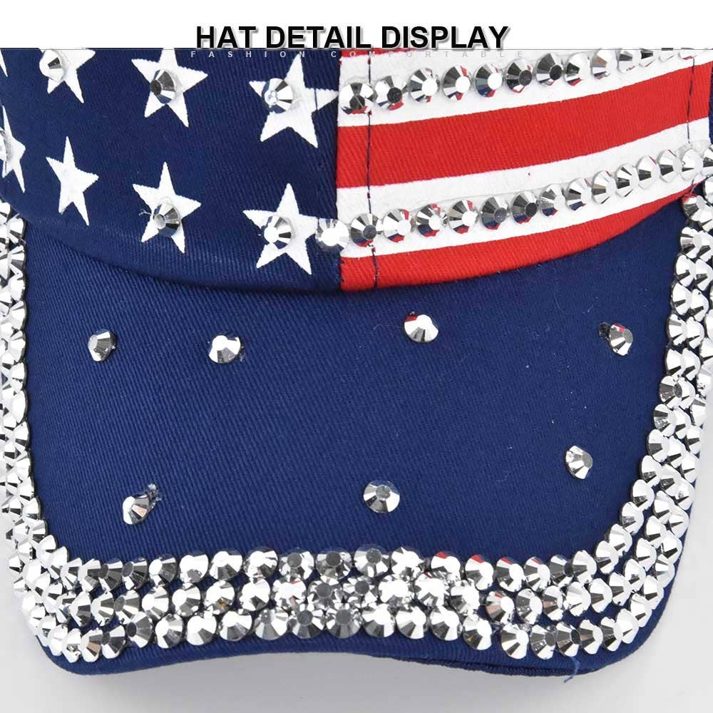 MKS America - Fourth of July hot diamond flag baseball cap: Red / M